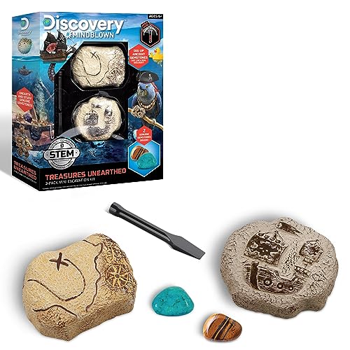 Discovery #MINDBLOWN Mini Unearthed Treasure Set, 2 Pack Excavation Kit w/Chisel, Uncover 2 Gemstones, Interactive Archaeology Geology Paleontology Experiment, Fun & Educational STEM Toy for Kids 6+