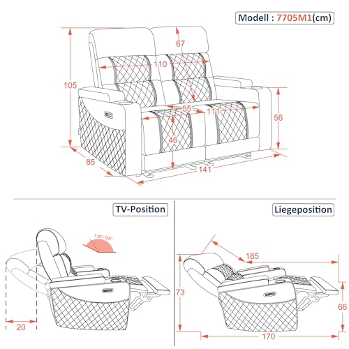 M-MCombo-2-Sitzer-Sofa-mit-Schlaffunktion-Relaxsofa-2-Sitzer-mit-verstellbare-Kopfstuetze-2er-Kinosessel-mit-USB-Type-C-Anschluesse-Armlehnen-Aufbewahrung-LED-Beleuchtung-7705-Schwarz - Sparfuchs24.io - Preisvergleich & Top Angebote Online