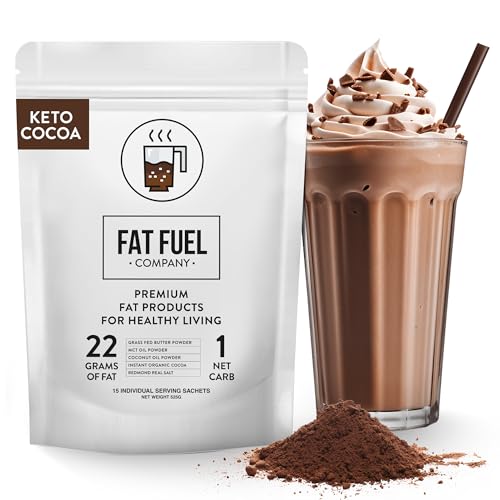Fat Fuel Instant Keto Cocoa a Complete Keto-Friendly Meal Replacement with MCT Oil Coconut Oil and Grass Fed Butter Low Carb Hot Chocolate Organic (15 Packets)