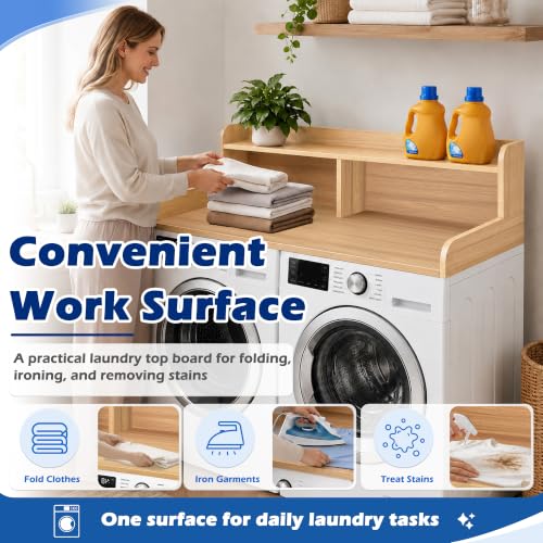 Image of Royxen Laundry Countertop with Storage Universal Fit, Washer and Dryer Countertop with Shelf, Laundry Room Storage, 2-Tier Shelf (Oak)