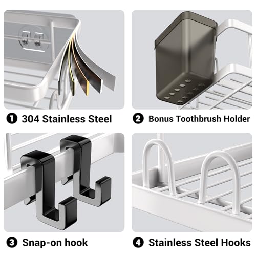 Image of AKTECKE Shower Caddy Corner Organizer Shelf: 2Pack Adhesive Shower Essentials Accessories - No-Drilling Stainless Steel Bathroom Storage Rack with Hooks