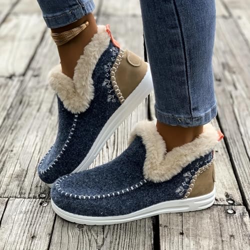 SACFOF Women's Flat Fluffy Ankle Boots,Faux Fur Lining Foam Boots Anti-Slip Plush Lining Winter Warm House Snow Shoes3