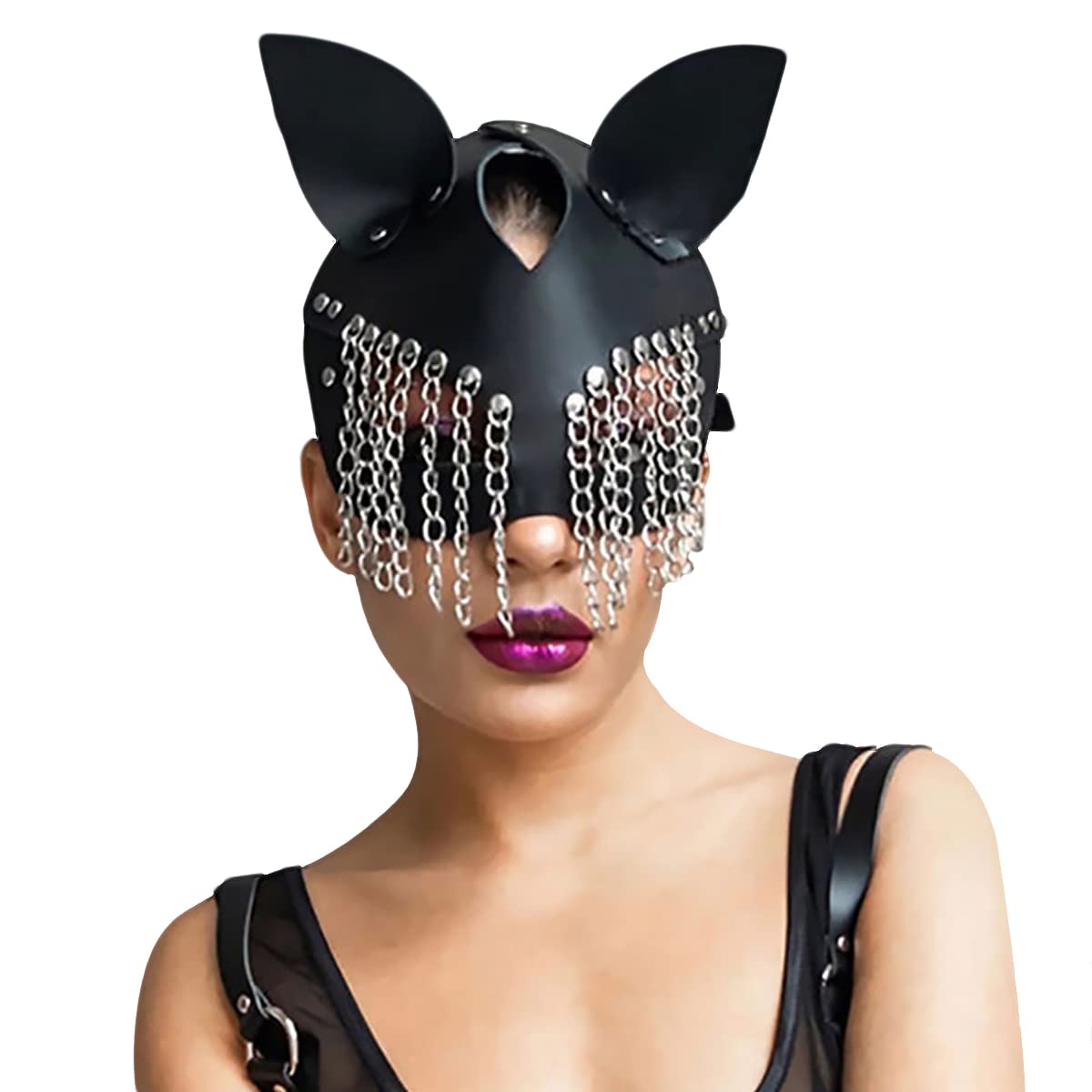 Maschera Nera Halloween Halloween Maschera, Maschera di Carnevale Donna Sexy Maschere Veneziane, Maschera di Pelle PU Nera
