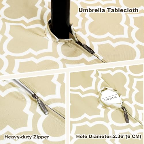 Image of Poise3EHome 60 inches Outdoor /Indoor Waterproof Spillproof Round Tablecloth with Umbrella Hole for Camping, Picnic, Christmas Tree Skirt, BBQ, Khaki