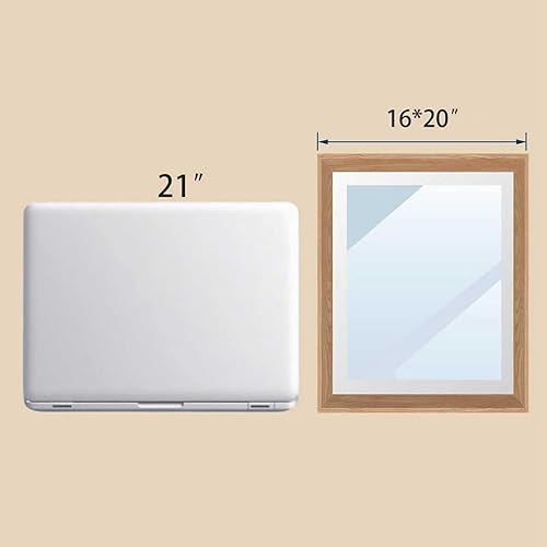 Miniatura 9 de Espejo de pared enmarcado con efecto de madera de roble, espejo rectangular de 16 x 20 pulgadas, vidrio templado antidesilvering de 18 pulgadas,