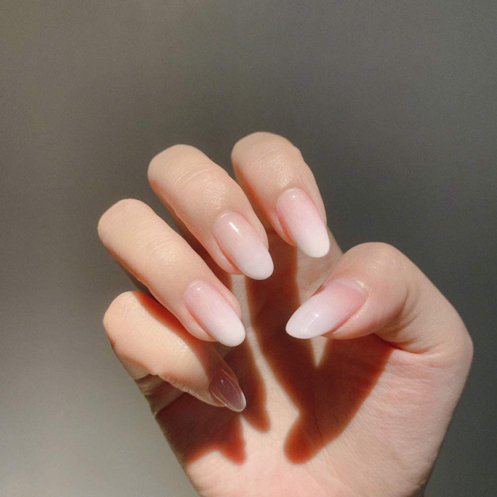 24pcs 12 Different Size Simple Gradient Milky Medium Length Stiletto Full Cover False Nails with Design