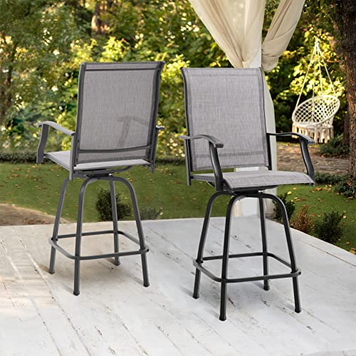 Timechee Set Of 2 Outdoor Swivel Bar Stools, Height Patio Chairs Patio Bistro Stools, All Weather Patio Bar Set For Bistro Lawn, Garden, Backyard, Grayish Brown #TOP1