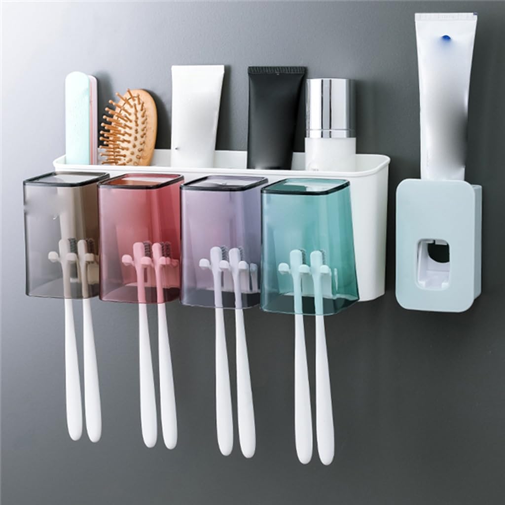 Estante para Cepillos de Dientes Portaspazzolino da Bagno Set da Parete a Ventosa Portabicchiere Creativo Senza punzonatura Porta collutorio Porta spazzolino Portaoggetti