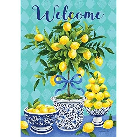 Lemon Topiary Welcome - Garden Size, 12 x 18 Inch, Decorative Double Sided, Licensed and Copyrighted Flag , Printed in the USA Cover