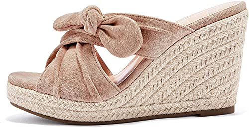 Image of Womens Espadrilles Wedge Sandals Slides Platform Slip on Bow Knot Open Toe Summer Mules Shoes
