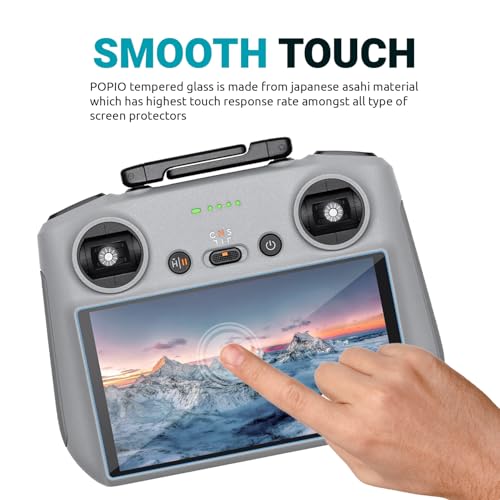 Image of POPIO Tempered Glass Screen Protector for DJI RC & RC 2 Remote Controller (5.5-Inch Display) | Compatible with Mini 3, Mini 3 Pro, Mini 4 Pro, Mini 5 Pro, Air 2S, Air 3, Mavic 3 Series, Neo, Flip | Pack of 2 Glass