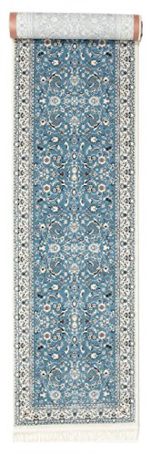 RugVista, Nain Florentine, Teppich, Kurzflor, 80 x 400 cm, Läufer, Oeko-Tex Standard 100, Polyester, Flur, Schlafzimmer, Küche, Wohnzimmer, Hellblau, Grau Cover