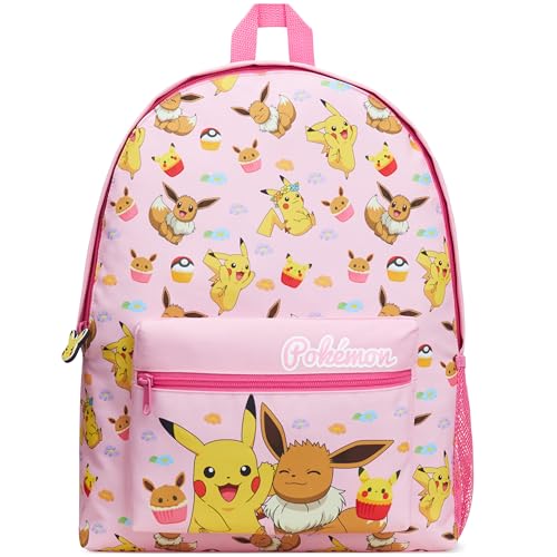 Mochila Pokémon para crianças, adolescentes, meninos, meninas, mochilas de anime Pikachu, bolsa para creche, esportes, férias, viagem, presente escolar, rosa, 16.1x13x4.7inch, Mochila infantil