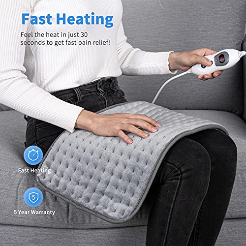 Heizkissen mit Abschaltautomatik und 6 Temperaturstufen 60 x 30 cm Elektrisches Wärmekissen für Rücken Schulter Nacken Knie Füße, Heizdecke Wärmematte mit 30 s Schnellheizung, Maschinenwaschbar, Grau - Image 3