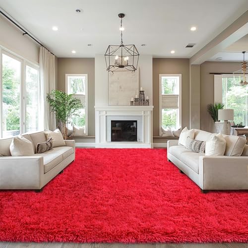 Area Rugs 9x12 Living Room, Red Large Fluffy Rugs for Bedroom, Soft Carpet Shag Kids Room Rug, Non-Slip Fuzzy Rugs Indoor (Red, 9ft x 12ft)