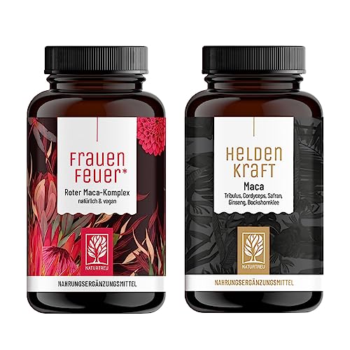 Maca Kapseln hochdosiert Bundle- Maca 20:1 Extrakt mit Tribulus terrestris & Maca Extrakt Rot 10:1 Paket - vegan