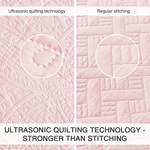 Love's Cabin King Size Quilt Set Pink Bedspreads - Soft Bed Summer Quilt Lightweight Microfiber Bedspread- Modern Style Coin Pattern Coverlet For All Season - 3 Piece (1 Quilt, 2 Pillow Shams) #TOP2