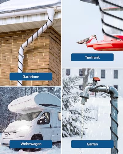 DEWENWILS Heizkabel 230V mit Thermostat, 2M Heizband Frostschutz, Wärmekabel 15W/M, Heizdraht IP67 Wasserdicht, Rohrbegleitheizung Wasserleitung, Stromsparend, Automatisch An- Ausschalten