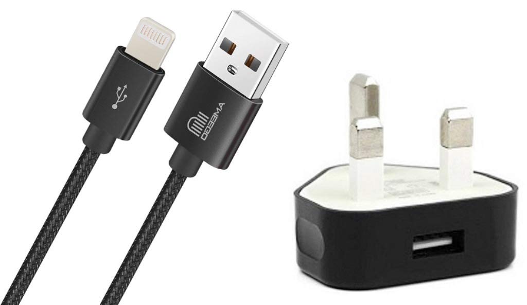 AMO USB Charger Plug UK, USB Plug Adapter Data Cable 1 Meter Compatible For i Phone 5 5S 5C SE 7 8 X XS XR 11 12 13 14 i Pad i Pod Air Pods (Black)