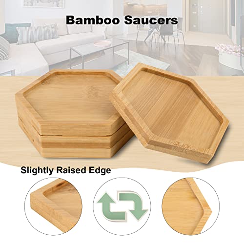 Cosmos 4 Pcs Bamboo Plant Saucer Succulent Pot Holder Drainage Tray With Raised Edge For 3.5 Inch Small Plant Flower Pots (Hexagon Shape) #TOP3