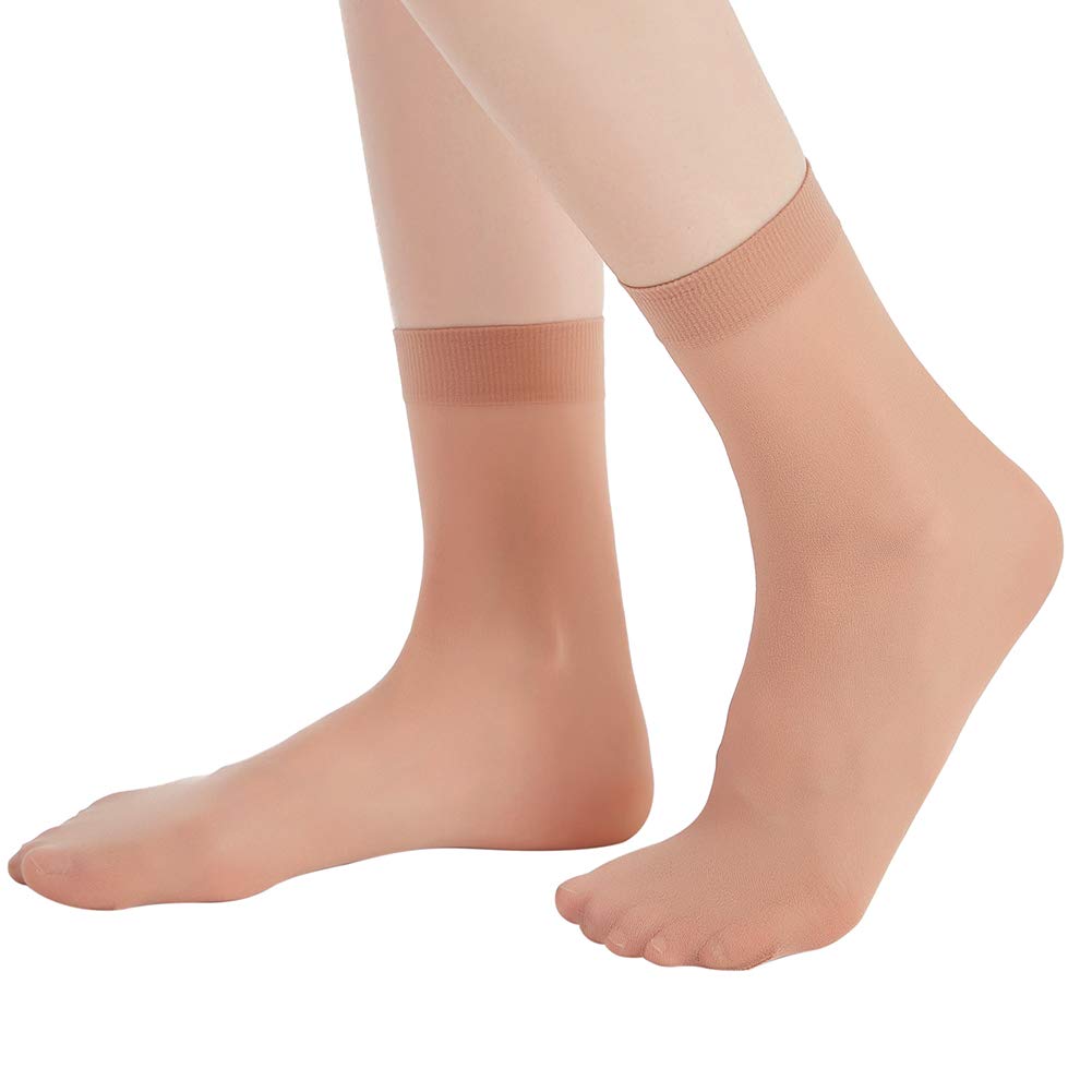 Manzi Women's 12 Pairs Natural Nude-Nylon Natural Nude (12 Pairs) Ankle High Sheer Pop Nylon Socks 20 Denier
