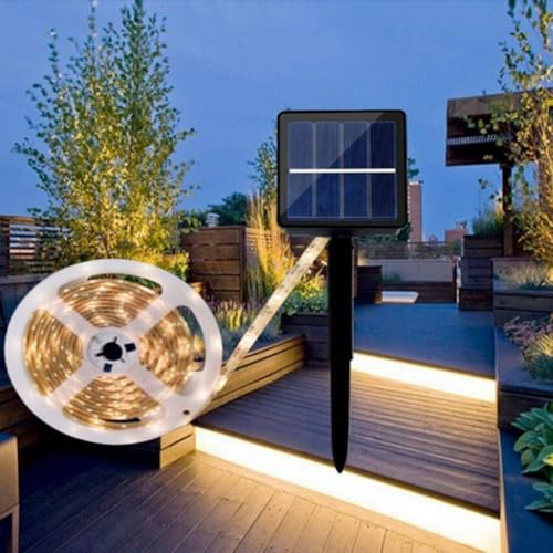Teramo led Striscia LED solare per esterno impermeabile IP68 striscia LED luce Calda 3000K flessibile per giardino, terrazza, balcone, gazebo, viale, decorazione (5 METRI)