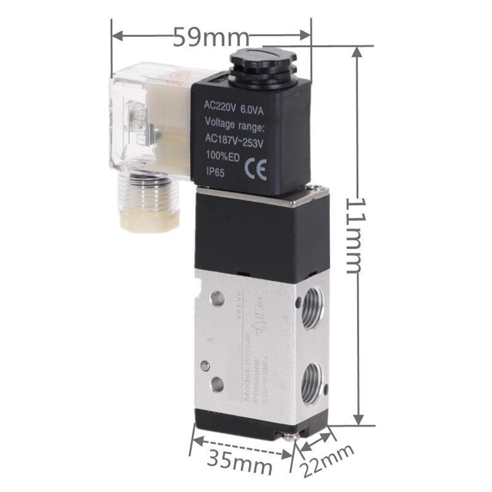 Válvula Solenoide neumática de 3 vías, 2 Posiciones, Control direccional Aire 3V210-08 DC12V DC24V AC110V AC220V 1 Uds(3v210-08 W 6mm,AC 110V)