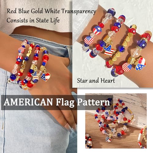 17IF 30 Pcs Silver Bead Bracelet Set for Women, Charm Colorful Crystal Stone Wooden Stackable Boho Turquoise Evil Eye Butterfly American Star Heart Stretch Chain for Friendship3