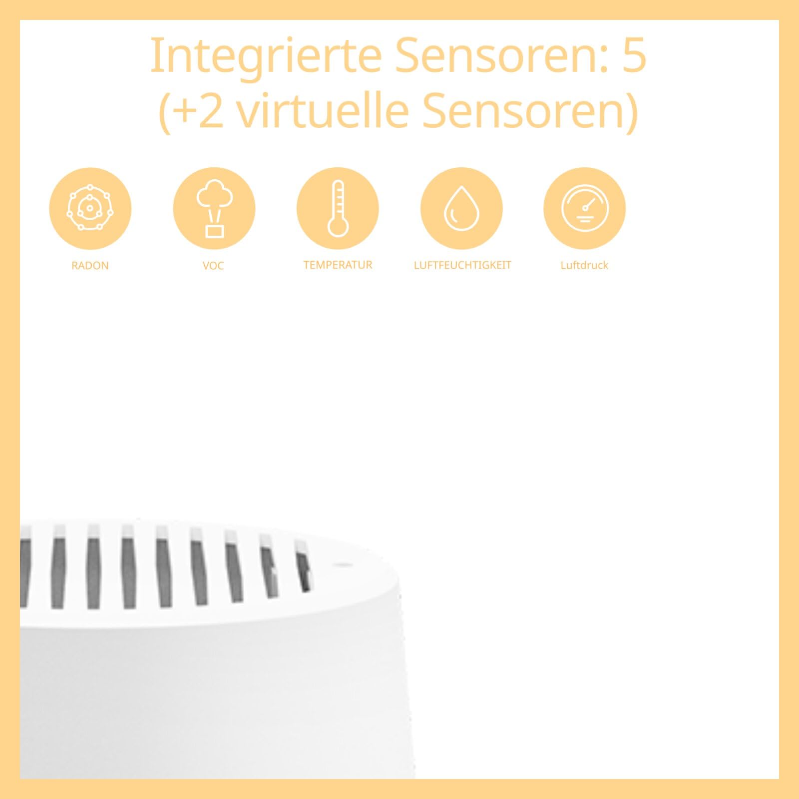 Radon Luftanalysator, Luftmessgerät, Luftqualitätsmessgerät mit 5 Sensoren, kostenlose App, Smart Home, Radon Messgerät