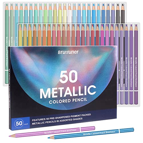 Efimeso 50 Crayons Métalliques,Crayon De Couleurs Super Brillants Crayons De Couleur Pour Adultes,Enfants,Artistes, Professionnels, Débutants Et Coloristes Cover