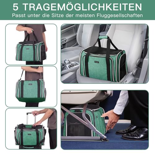 Image of BAGLHER Expandable Cat Carrier with Travel Litter Box, Pet Travel 5 Sides Open Doors 3 Sides, Leak-Proof and Collapsible, for Car, Airplane Trip, Green