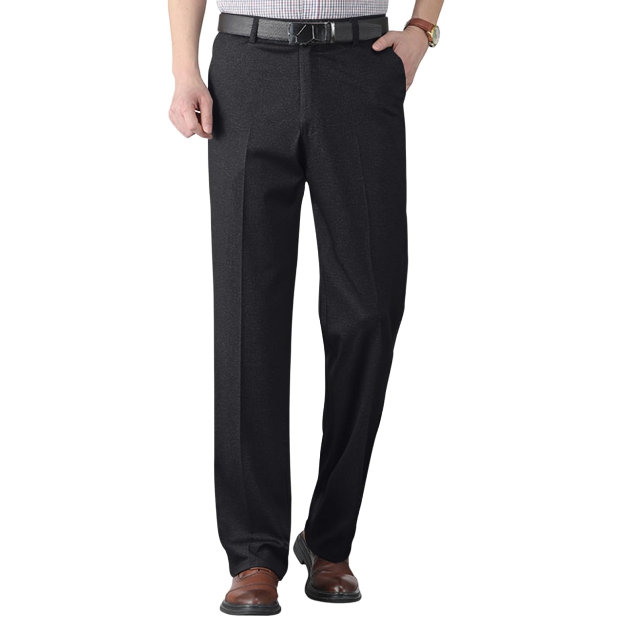 Dress Pants for Men Regular Fit Stretch Comfy Expandable Waist Flat Front Pants Loose Big and Tall Pants