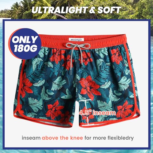 maamgic Mens Boys Short 80s 90s Vintage Swim Trunks with Mesh Lining Quick Dry Swim Suits Board Shorts