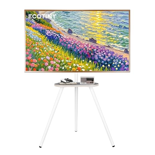 ECOTINY Easel TV-Ständer, Stativ Fernseherständer für 43 bis 65 Zoll Große LCD-LED-Bildschirme, Höhenverstellbarer und Schwenkbarer Fernsehständer, Weißguss