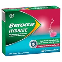 Berocca Hydrate Electrolyte Raspberry Blackcurrant Flavour, B Vitamins, Magnesium, Low Sugar 40 Effervescent Tablets