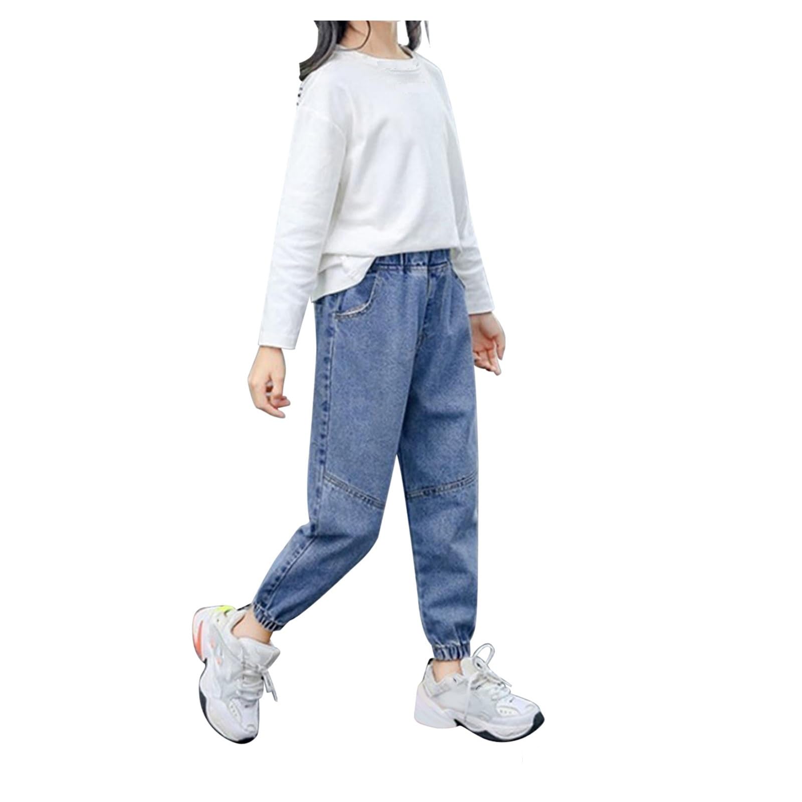 Pantalon De Costume Fille Élastique Avec Poches – Taille 7-8 Ans (5-14 Ans Disponibles) – 3/4 – Couleur Rose – Pour École, Sorties, Occasions