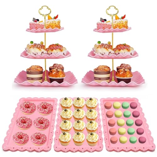 La Mejor Selección de Portatartas Top 5. 40 RUAKIVA 5 Piezas Soportes para Pastelitos,Torre para Cupcakes de 3 Niveles y Bandeja para Galletas,Juego de Decoración para Mesas de Postres para Bodas,Fiestas de Té,Cumpleaños...