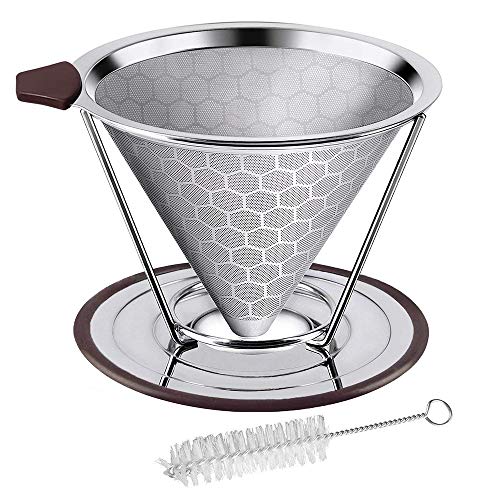 Vencino Pour Over Coffee Dripper, Paperless & Eco-Friendly Reusable Stainless Steel Filter