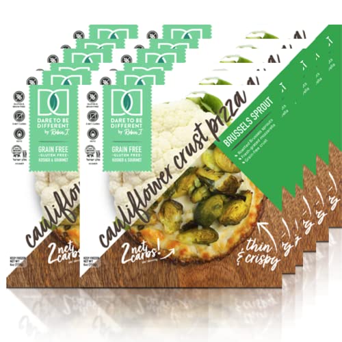 Dare to Be Different Frozen Cauliflower Crust Brussel Sprout Pizza | Gluten Free | Grain Free | Low Carb | Keto and Paleo Friendly | Slim, Thin, and Crispy Plant Based | Kosher | 12-Pack