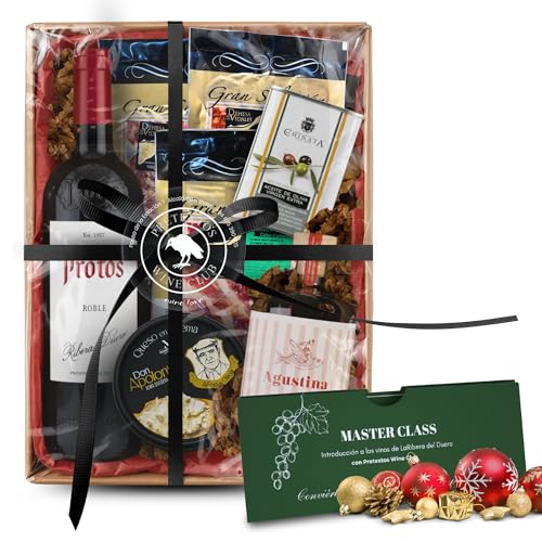 Cestas Navidad. Lote Navidad + Caja Gourmet Regalo Cata De Vino Protos Para Regalar | Regalo Cestas De Navidad Pack Regalo Vino Ribera Del Duero, Lotes De Navidad Con Ibéricos Y Aove | Cofre Regalo