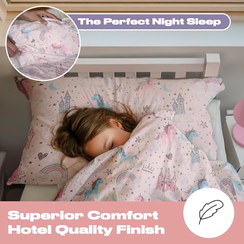 Dreamscene Unicorn Kingdom Toddler Duvet Cover with Pillowcase Reversible Kids Bedding Set, Girls Fairy Castle Pink - Junior/Cot Bed 120 x 150 - Cosy Home Interiors Dreamscene Unicorn Kingdom Toddler Duvet Cover with Pillowcase Reversible Kids Bedding Set, Girls Fairy Castle Pink - Junior/Cot Bed 120 x 150 - Image 2