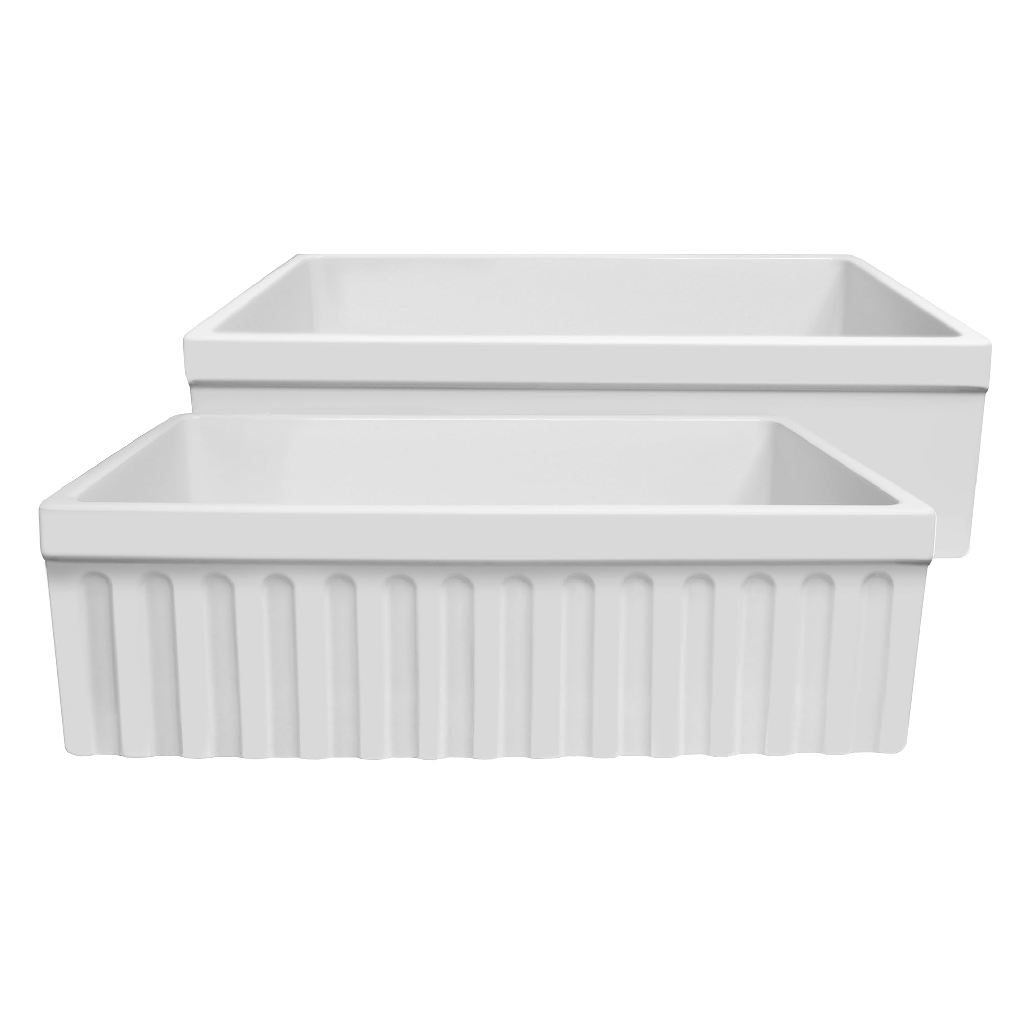 Whitehaus WHQ330-WH Farmhaus Quatro Alcove 30-Inch Reversible Fireclay Sink with Fluted Apron, White
