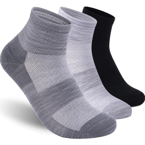 Image of 90% Merino Wool Breathable Running Ankle Socks for Men Women 3 Pairs