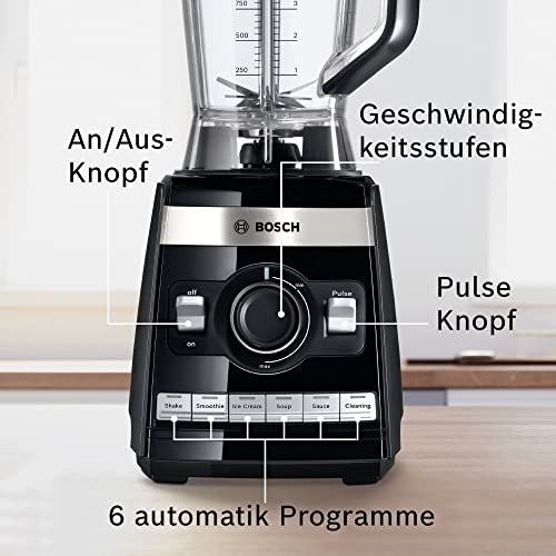 Bosch Standmixer VitaBoost MMBH6P6BDE, 6-Klingen-Edelstahlmesser, 2,5l Tritan-Mixbehälter, Stopfer, 6 Automatikprogramme, Rezeptbuch, BPA-frei, einfache Reinigung, 45,000 U/min, 1600 W, schwarz – Bild 6