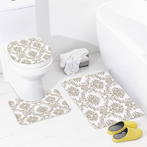 URSOPET Badezimmer Set, rutschfeste Badematte und WC-Vorleger-Set, Brown-Damast-Entwurfs-Muster-modernes Rokoko-Barock… – Bild 6