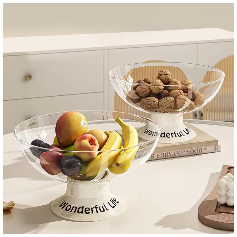 Hrzeem2PCS Fruit Bowl for Kitchen Counter, Elegant Cream Style Fruit Basket with Detachable Base, 10-Inch Decorative Fruit Bowls for Dried Fruit Snacks Candy