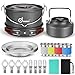 Odoland Utensilios Cocina Camping con Olla, Sartén, Hervidor de Camping, Plato, Tazas de Acero Inoxidable y Cubiertos Plegables, Kit de Cocina para Cocinar al Aire Libre