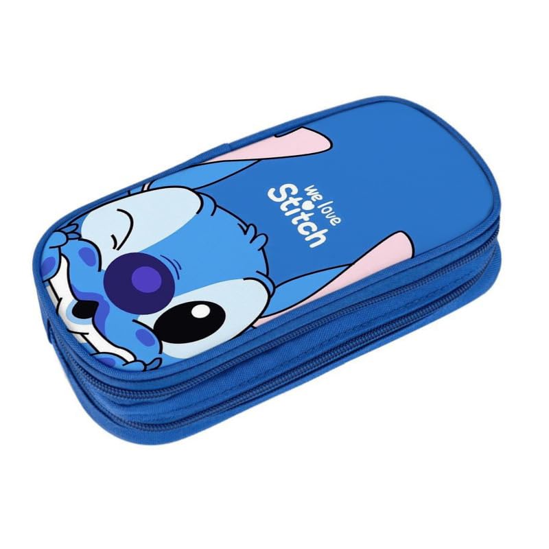 OXINO Estuche Escolar Stitch, Estuche Lápices e Gran Capacidad, Estuche con 2 Compartimentos Doble de Lápices, Organizador Portalapices de Gran Capacidad Portátil para Adolescentes Estudiantes