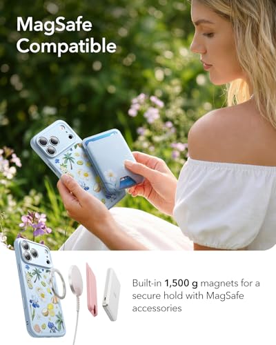 Image of ESR for iPhone 17 Pro Max Case, Camera Control Cover, Compatible with MagSafe, Shockproof Military-Grade Protection, Magnetic Case for iPhone 17 Pro Max, Classic Hybrid, Tropical Paradise, Light Blue