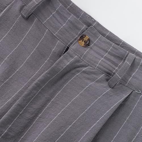 Work Pants for Men Button Beach Straight Pleated Business Stripes Casual Elastic Waist Summer Trousers with Pockets4